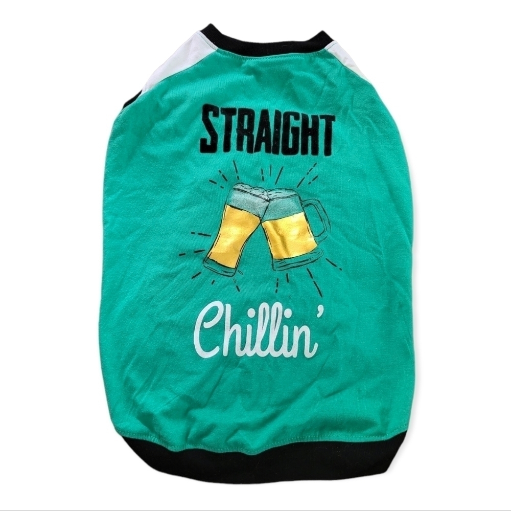 Dog Shirt Straight Chillin' Beer Mug Cheers Dog Tee Medium to Large size L
